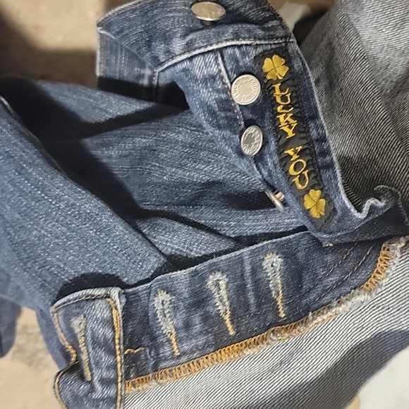 Lucky Brand Button Fly Dungarees 4/27 Whiskered Blue Wash Mid-rise Bootcut - Picture 4 of 5